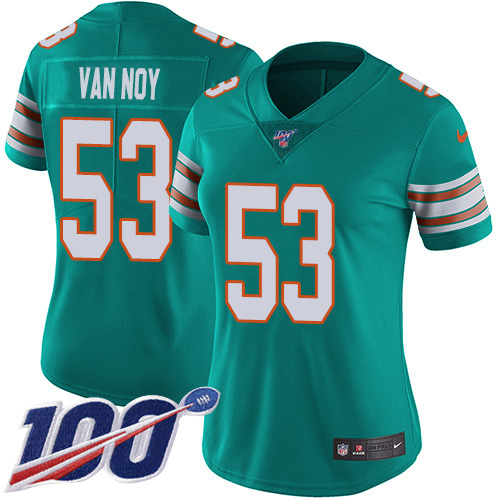 Nike Miami Dolphins #53 Kyle Van Noy Aqua Green Alternate Women Stitched NFL 100th Season Vapor Untouchable Limited Jersey->women nfl jersey->Women Jersey
